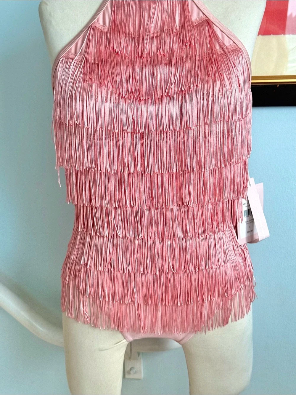 ABC Les Filles NWT pink fringe fabulous fun bathing suit S Org $168 one piece